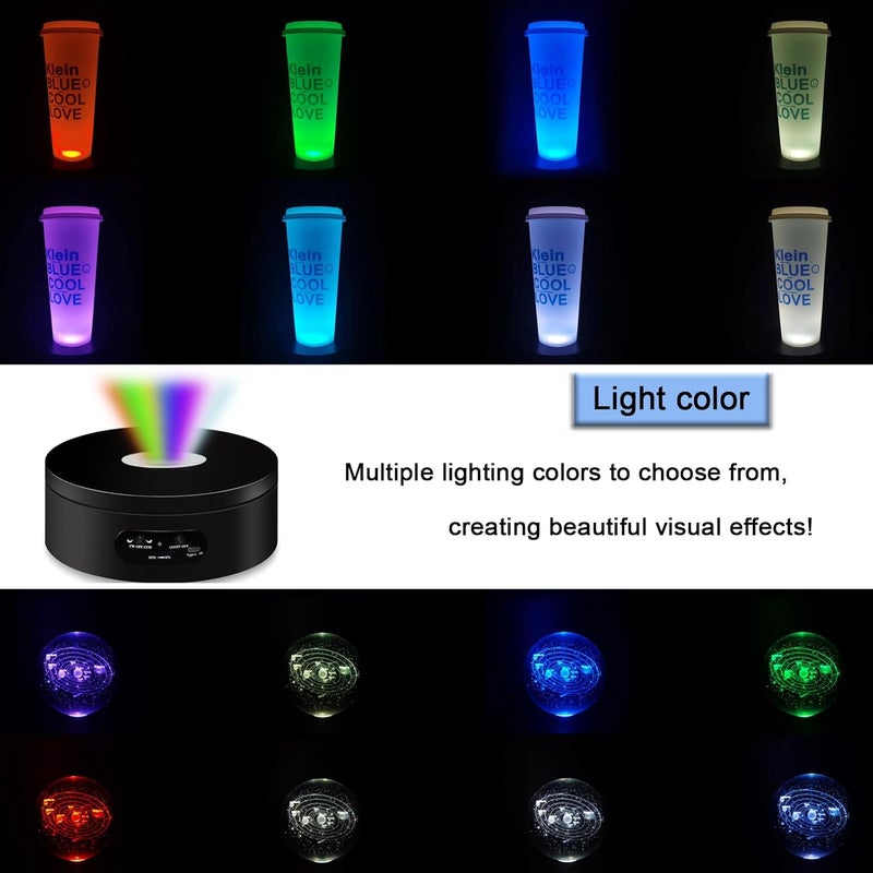 YVV LED Rotating Display Stand, Lighted Base-Crystal Glass Art, 360 Degree Automatic Mute Rotating Turntable, Motorized Display Stand with Colorful Lights, Tumbler Supplies Spinner 4.72in - Image 4